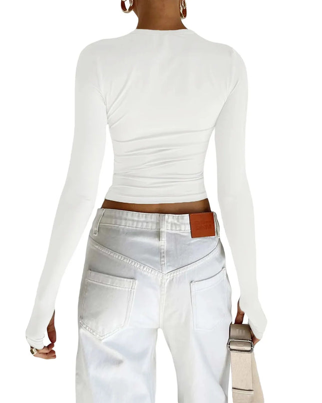 Women's Long Sleeve Slim Fit Top with Thumb Holes - Various Colors