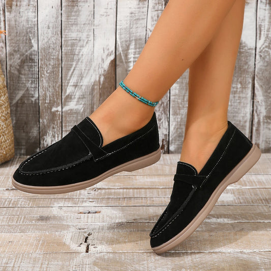 Women's Faux Suede Flat Shoes - Comfortable Loafers with Soft Sole