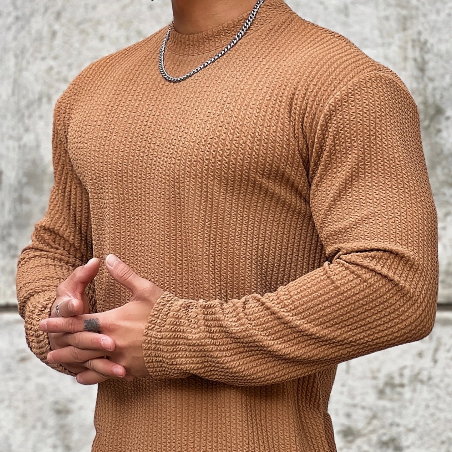 Men's Long Sleeve Slim Fit Striped Sweater