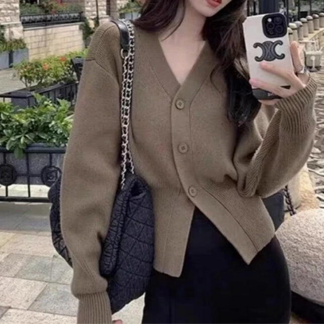 Women's Knitted V-Neck Cardigans with Slim Fit & Button Design
