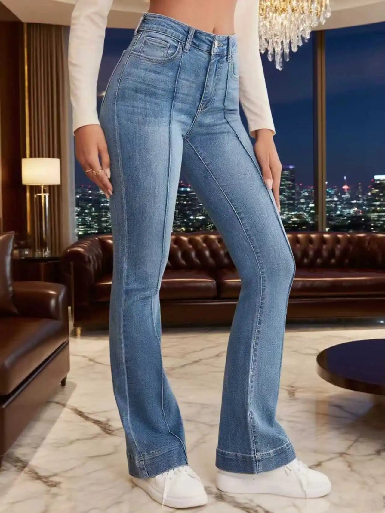 Stretch Women's Flared Jeans with Seam Detail