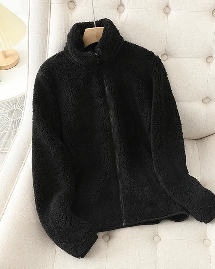 Women's Thick Fleece Zip Jacket with Stand Collar
