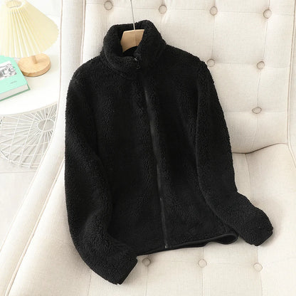 Women's Thick Fleece Zip Jacket with Stand Collar