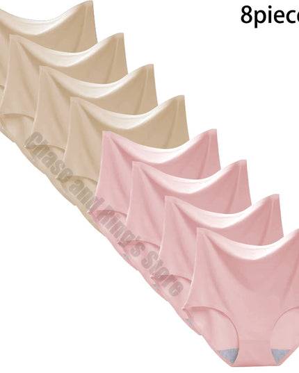 8-Pack Women’s Ice Silk Seamless Triangle Briefs - Comfortable, Tight Fit, Elastic Underwear Set
