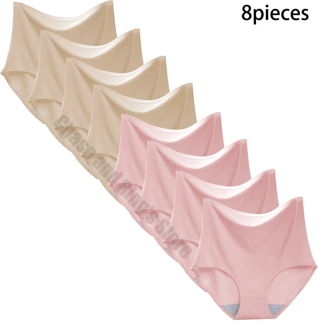 8-Pack Women’s Ice Silk Seamless Triangle Briefs - Comfortable, Tight Fit, Elastic Underwear Set