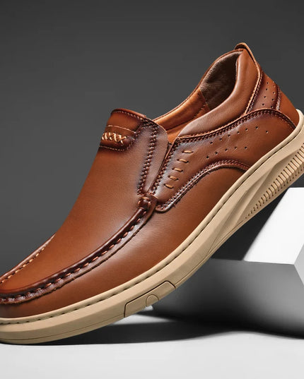 Men's Casual Leather Slip-On Loafers - Comfortable Men's Dress Shoes
