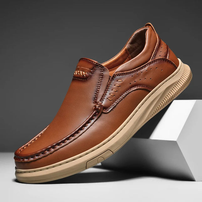 Men's Casual Leather Slip-On Loafers - Comfortable Men's Dress Shoes