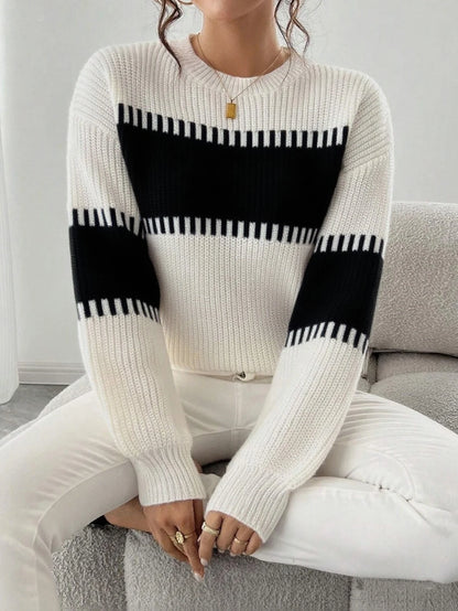 Women's Knit Sweater Top, Round Neck, Casual & Elegant