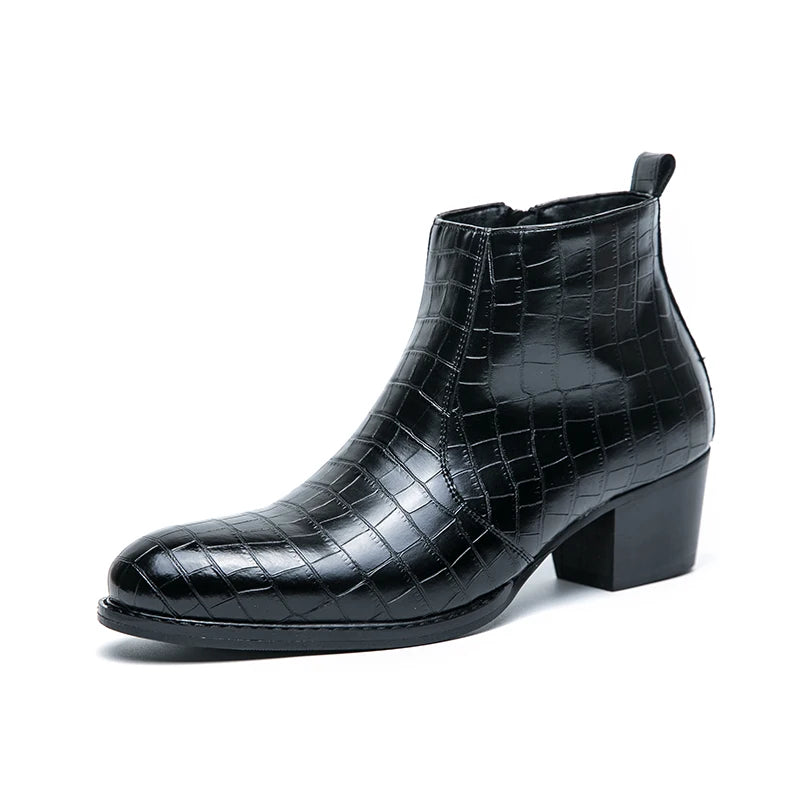 Men's Luxury Leather Ankle Boots with High Heels