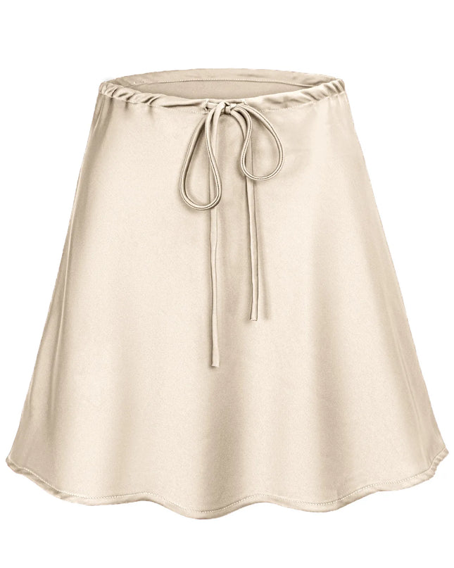 Satin Mini Skirt for Women - Silk Short Skirt with Drawstring & High Waist