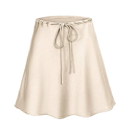 Satin Mini Skirt for Women - Silk Short Skirt with Drawstring & High Waist