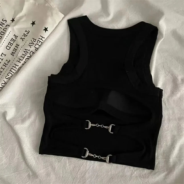 Women’s Casual Backless Sports Tank Top with Built-In Bra Pad