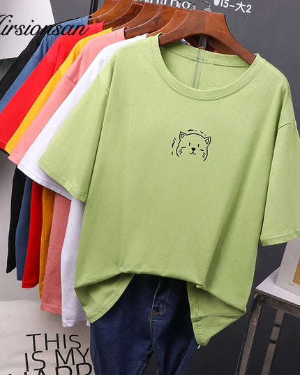 Women's Oversized Cotton T-Shirt - Soft Loose Casual Tee by Hirsionsan