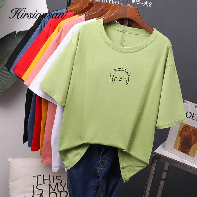 Women's Oversized Cotton T-Shirt - Soft Loose Casual Tee by Hirsionsan