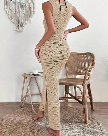 Women's Elegant Hollow-Out Dress with Waist Clip - Slim Fit
