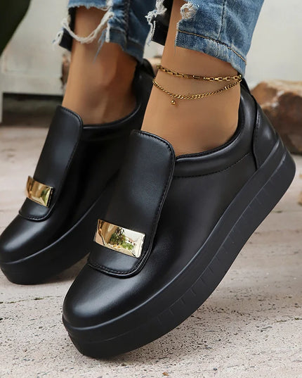 Lightweight Metal Decor Slip-On Sneakers for Women in PU Leather