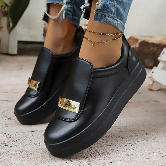 Lightweight Metal Decor Slip-On Sneakers for Women in PU Leather
