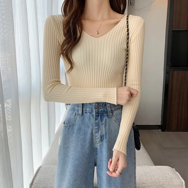 Women's V-Neck Slim Fit Sweater