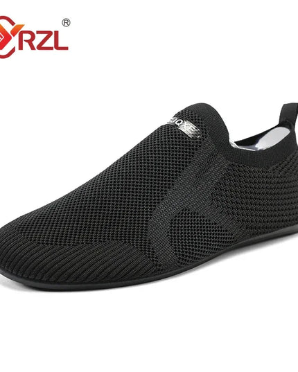 YRZL Men's Mesh Loafers - Breathable Flat Walking Shoes with Non-Slip Sole