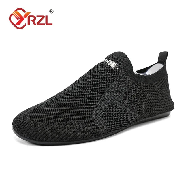 YRZL Men's Mesh Loafers - Breathable Flat Walking Shoes with Non-Slip Sole