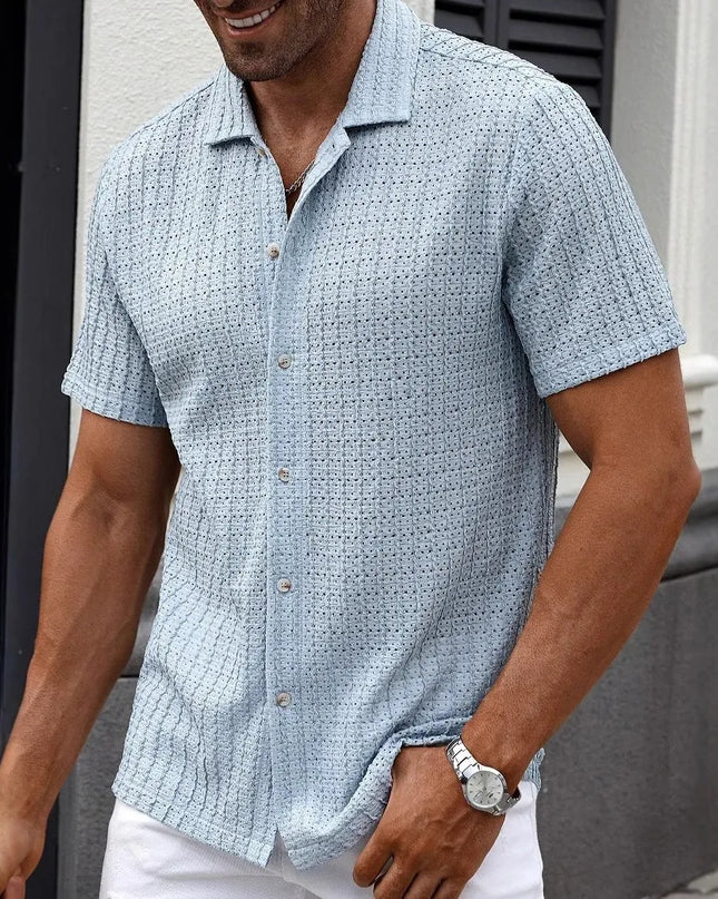 Vintage Mesh Mens Casual Breathable Hollow-Out Shirt