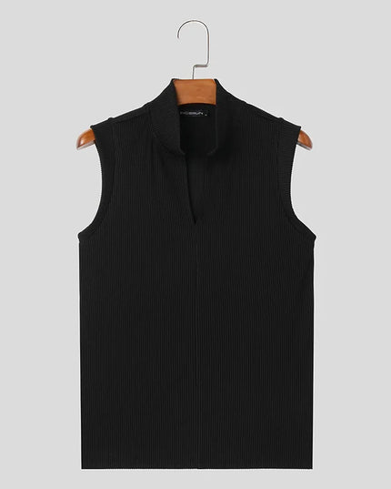 Men's Slim Fit Sleeveless Zip-Up High Collar Tank Top