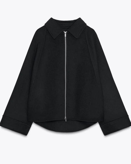 Chin Sweety Women's Knitted Cropped Jacket with Stand Collar - Loose Fit