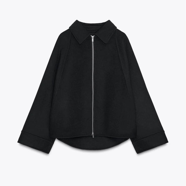 Chin Sweety Women's Knitted Cropped Jacket with Stand Collar - Loose Fit