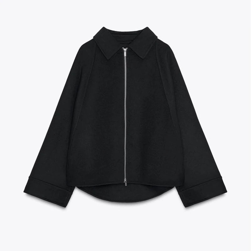 Chin Sweety Women's Knitted Cropped Jacket with Stand Collar - Loose Fit