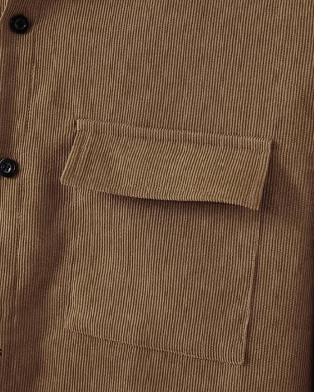 Men's Corduroy 2-Piece Shirt and Pants Set - Long Sleeve Button-Front Casual Outfit for Men