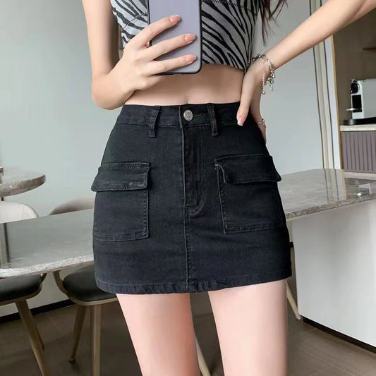 Korean Style High-Waisted Denim Mini Skirt for Women