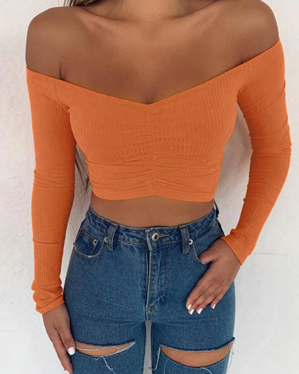 Women's Off-Shoulder Long Sleeve Cropped Top
