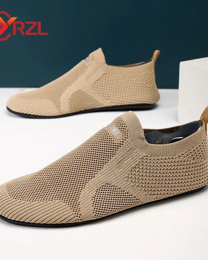 YRZL Men's Mesh Loafers - Breathable Flat Walking Shoes with Non-Slip Sole