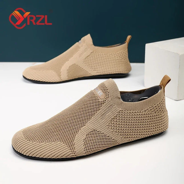 YRZL Men's Mesh Loafers - Breathable Flat Walking Shoes with Non-Slip Sole