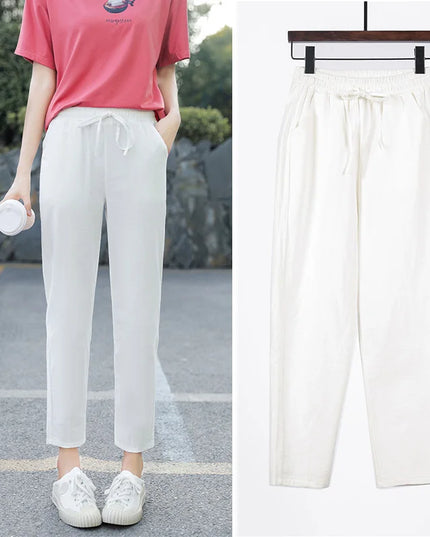 Women’s Cotton Linen Harem Pants – Elastic Waist - Various Colors