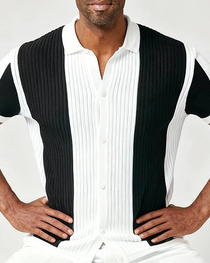 Men's Slim Fit Knit Shirt - Casual Turn-Down Collar Knitted Top