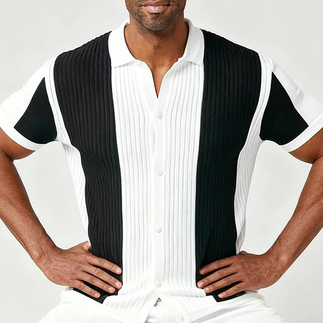 Men's Slim Fit Knit Shirt - Casual Turn-Down Collar Knitted Top