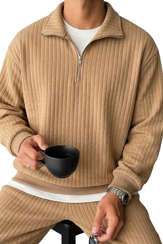 Men’s Striped Quarter-Zip Pullover Sweatshirt