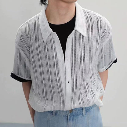Stylish Men's Mesh Knitted Hollow-Out Transparent Shirt - Breathable, Modern Men's Fashion