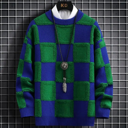 Men's Korean Style Thick Checkered Sweater