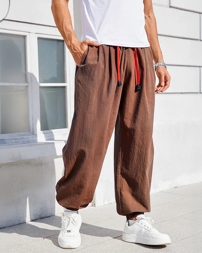Men's Loose Fit Cotton-Linen Harem Sweatpants