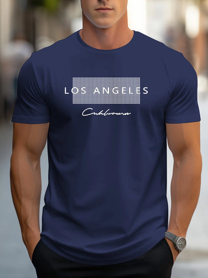 Men's Cotton Los Angeles Graphic Slim Fit Casual Round Neck T-Shirt