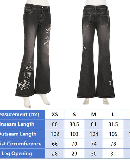 Women's Floral Embroidered Flared Jeans with Low Rise