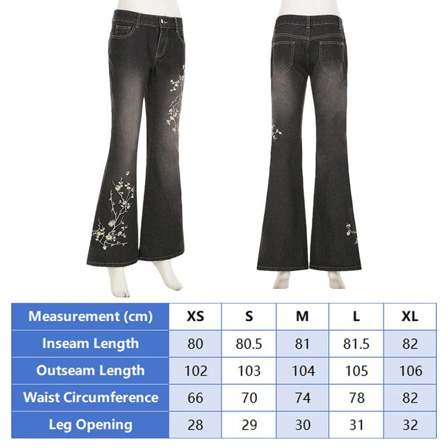Women's Floral Embroidered Flared Jeans with Low Rise