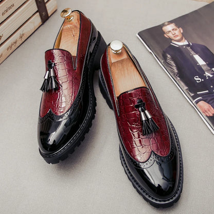 Men's Casual Slip-On Shoes - Crocodile Print Genuine Leather Loafers