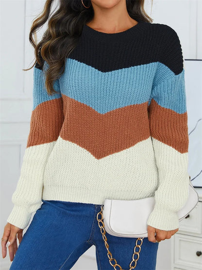 Women's Long Sleeve Striped Knit Sweater