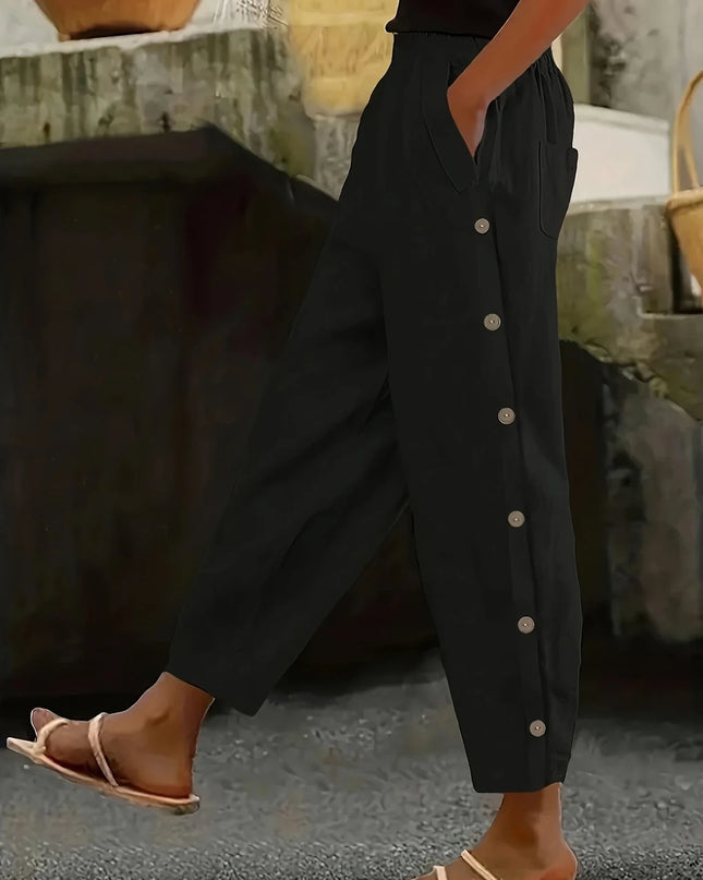 Women's Casual Straight-Leg Button-Closure Pants - Comfortable & Stylish Everyday Wear