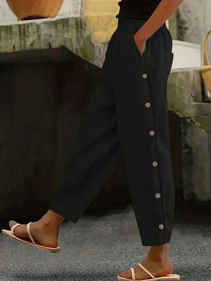 Women's Casual Straight-Leg Button-Closure Pants - Comfortable & Stylish Everyday Wear