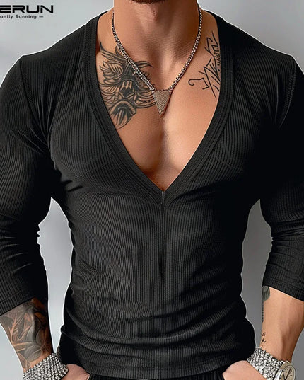 Incerun Men's Knitted Deep V-Neck Casual Sweater