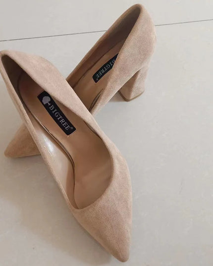 Elegant Women's Pointed Toe Flock Suede Heels